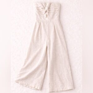 ASTR The Label Cream Linen Strapless Jumpsuit Wide Leg Bow Detail